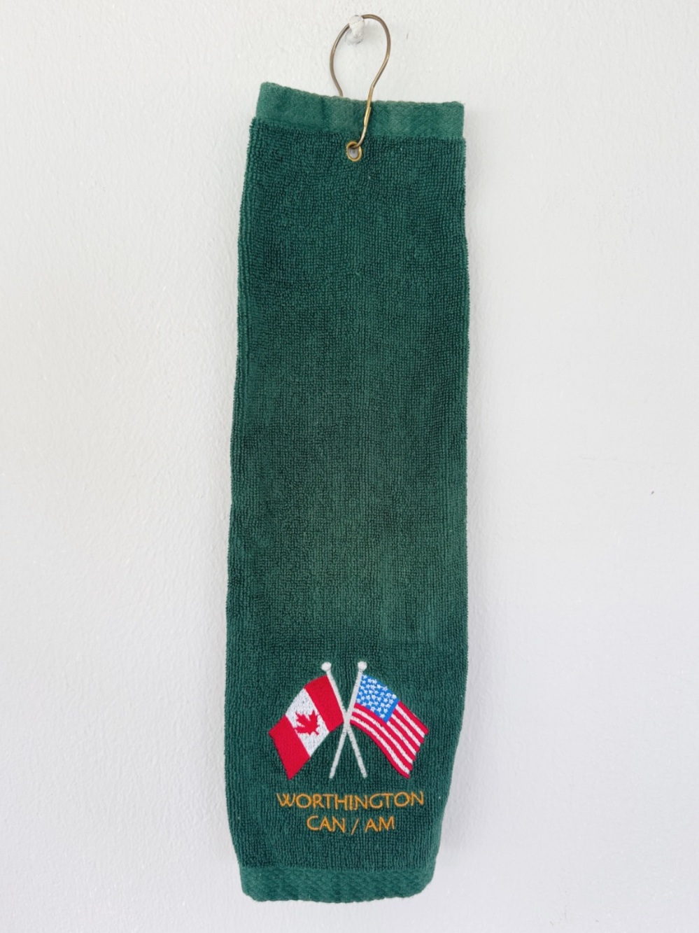 Worthington Can/Am green embroidered flag emblem golf towel